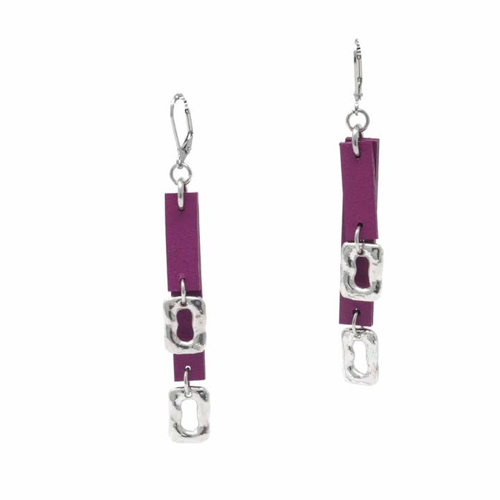 Double Leather And Small Ring Feature Earrings Grape for wholesale by Sobo & Co Jewellery