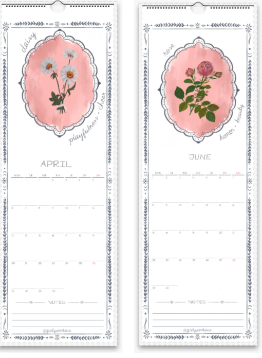 glad you're here co - Wholesale Calendar - 2026 Vintage Birth Flower Calendar • Hand‑Painted Botanical Wall / Desk Calendar • Cottagecore Floral Illustration Gift5