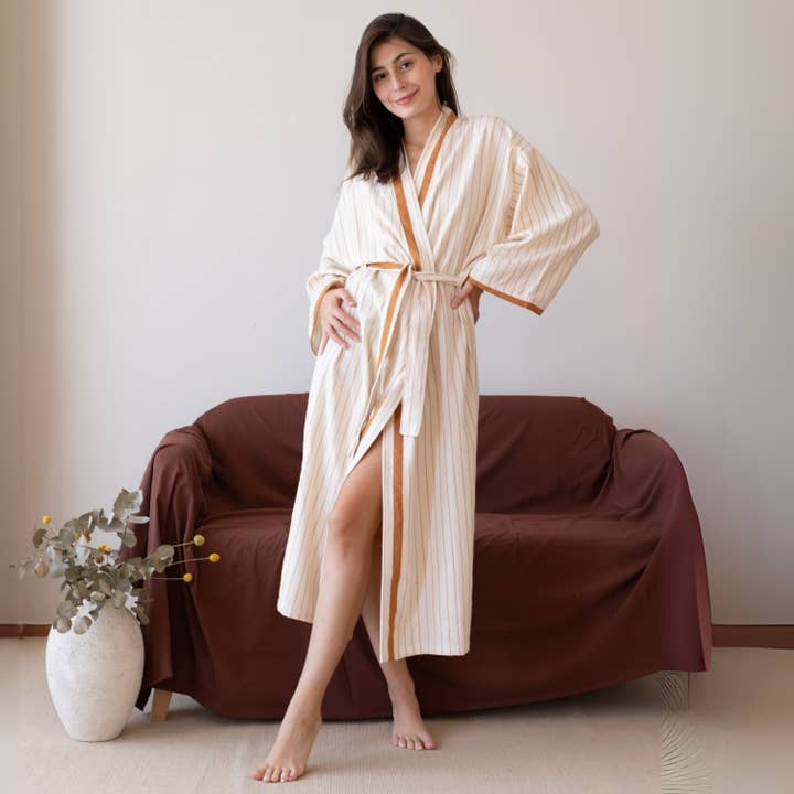 Vivamaison - Vendita all'ingrosso Vestaglia - Unisex - Kimono a Righe in Cotone Premium, Comfort Leggero31