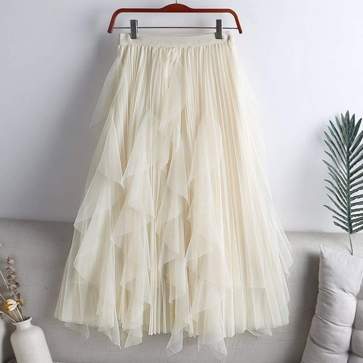 ACCITY - Wholesale Skirt - Women's - TULLE SKIRT MID-LENGTH HIGH WAIST PLEATED SKIRT_CWBLS03975