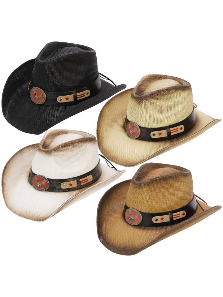 Vintage Patriotic Eagle Emblem Belt Cowboy Hat for wholesale by Cap Zone