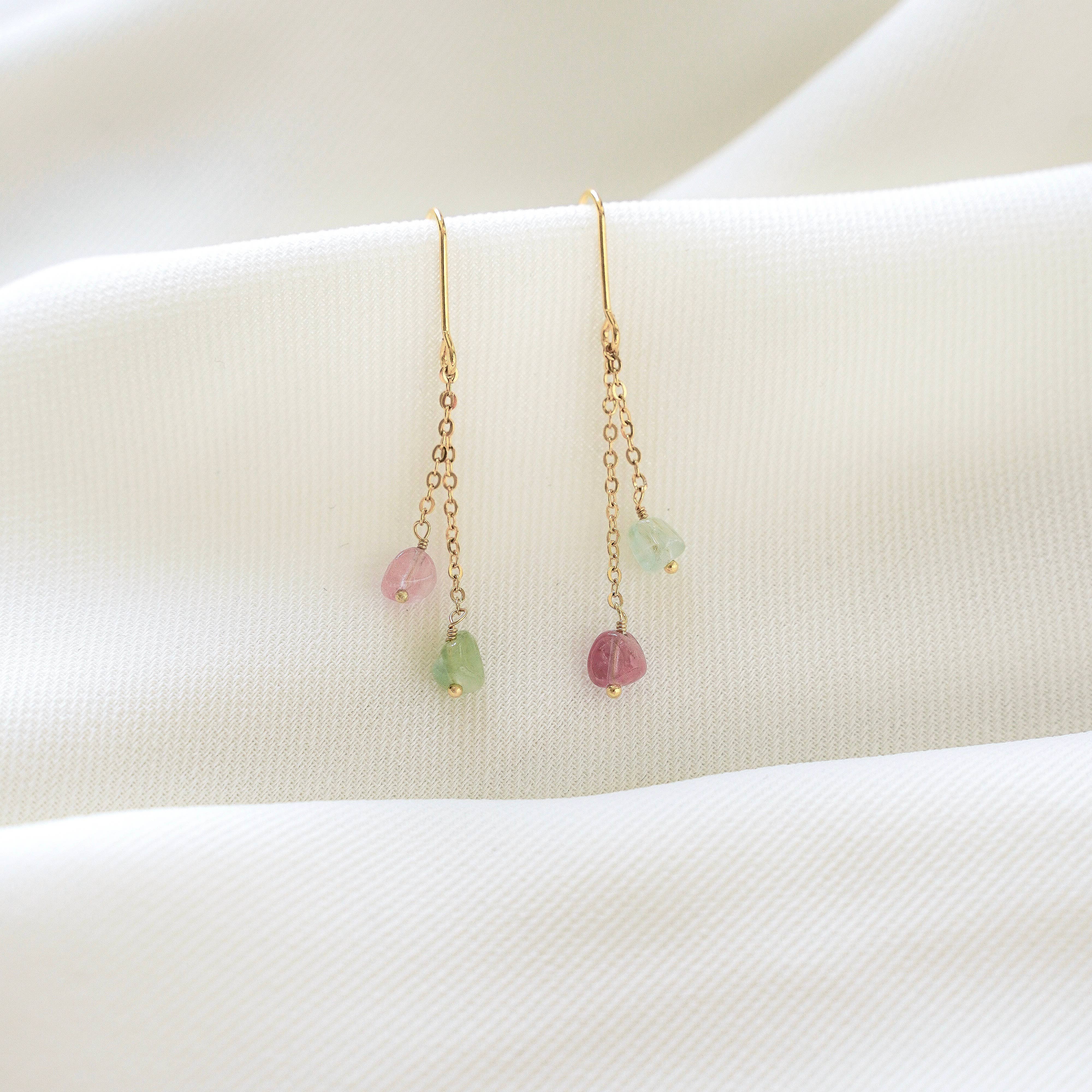 Victoire Collection - Wholesale Dangle Earrings - Chain drop earrings with tourmaline stone1