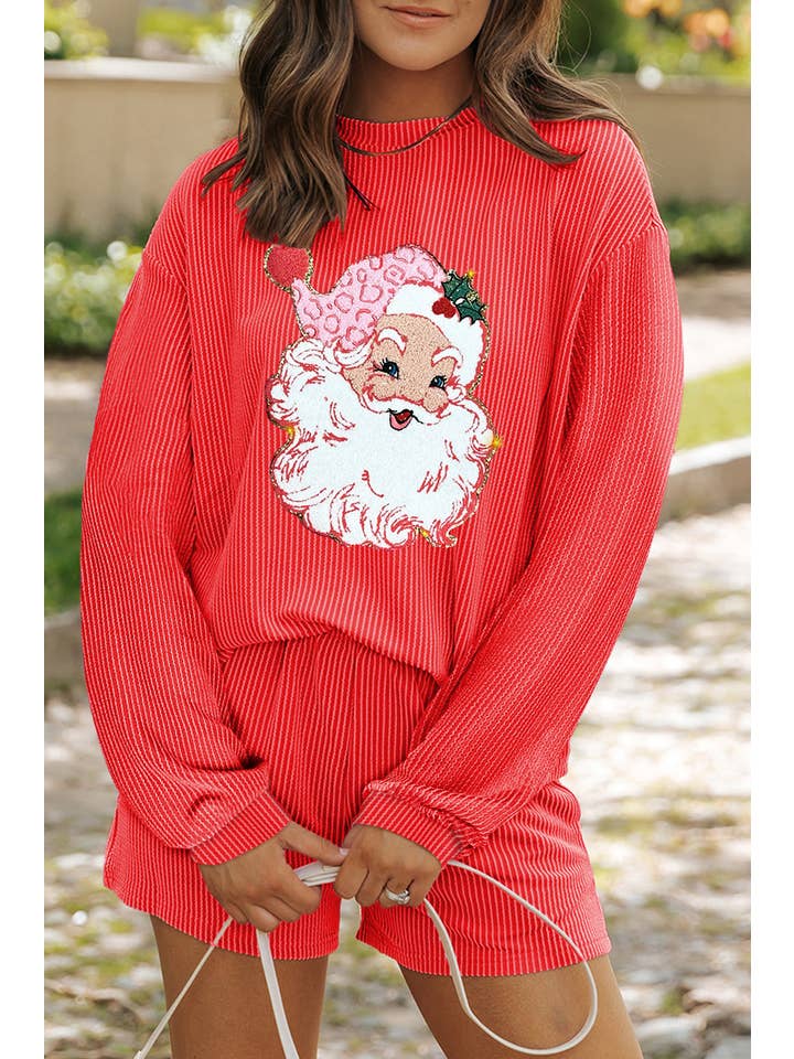 1 the Woman - Wholesale Lounge Set - Women's - Sequin Christmas Pattern Pullover and Shorts Set