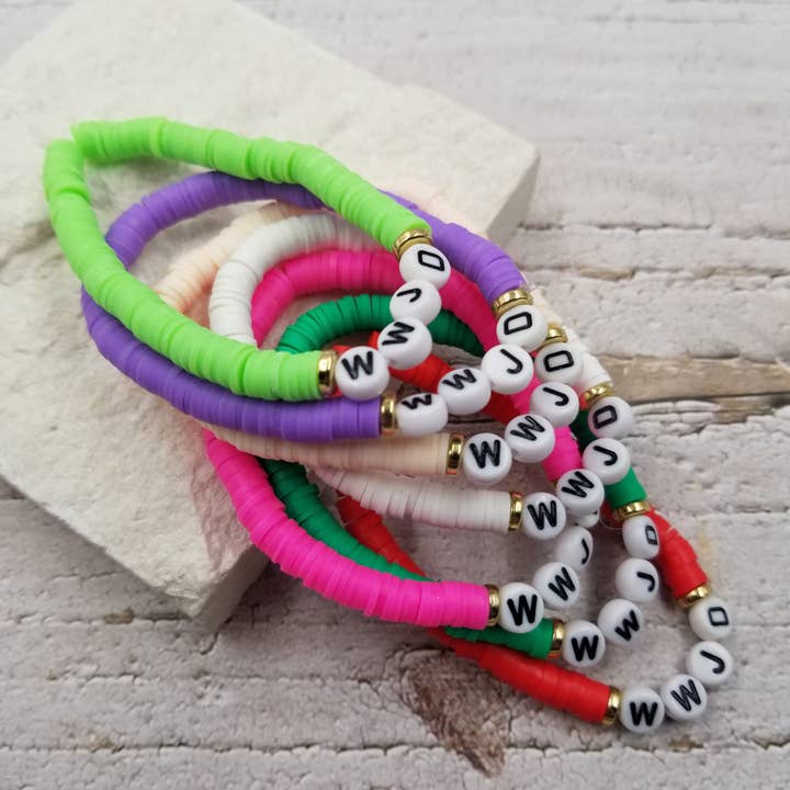 Treasure Wholesale - Wholesale Jewelry Set - WWJD Clay Bracelet Set Of 7