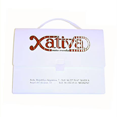 Cartella valigetta in plastica con manico superiore per la vendita all'ingrosso da parte di PLASTÍNEZ GROUP