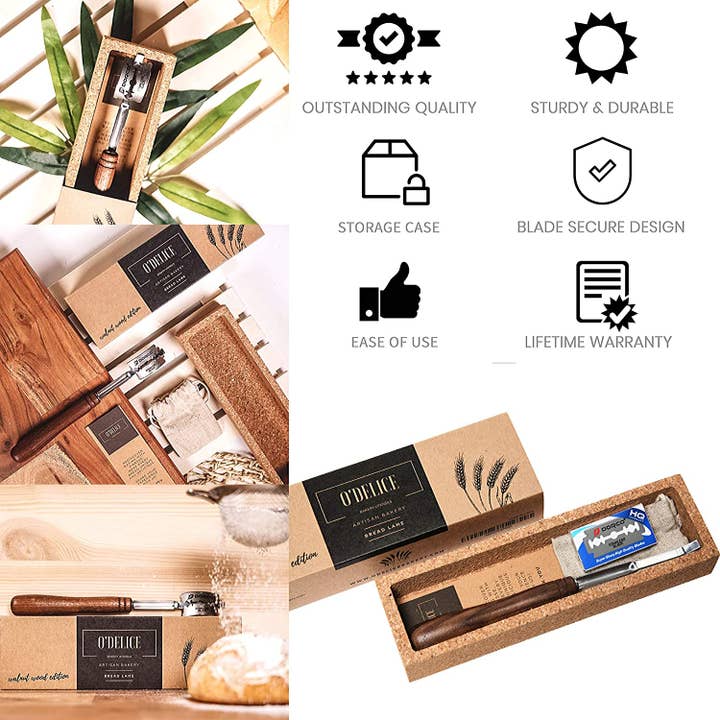 O'Delice Bakery - Wholesale Kitchen Tool/Gadget - Bread Lame Handcrafted in Walnut Wood With Storage & Blades3