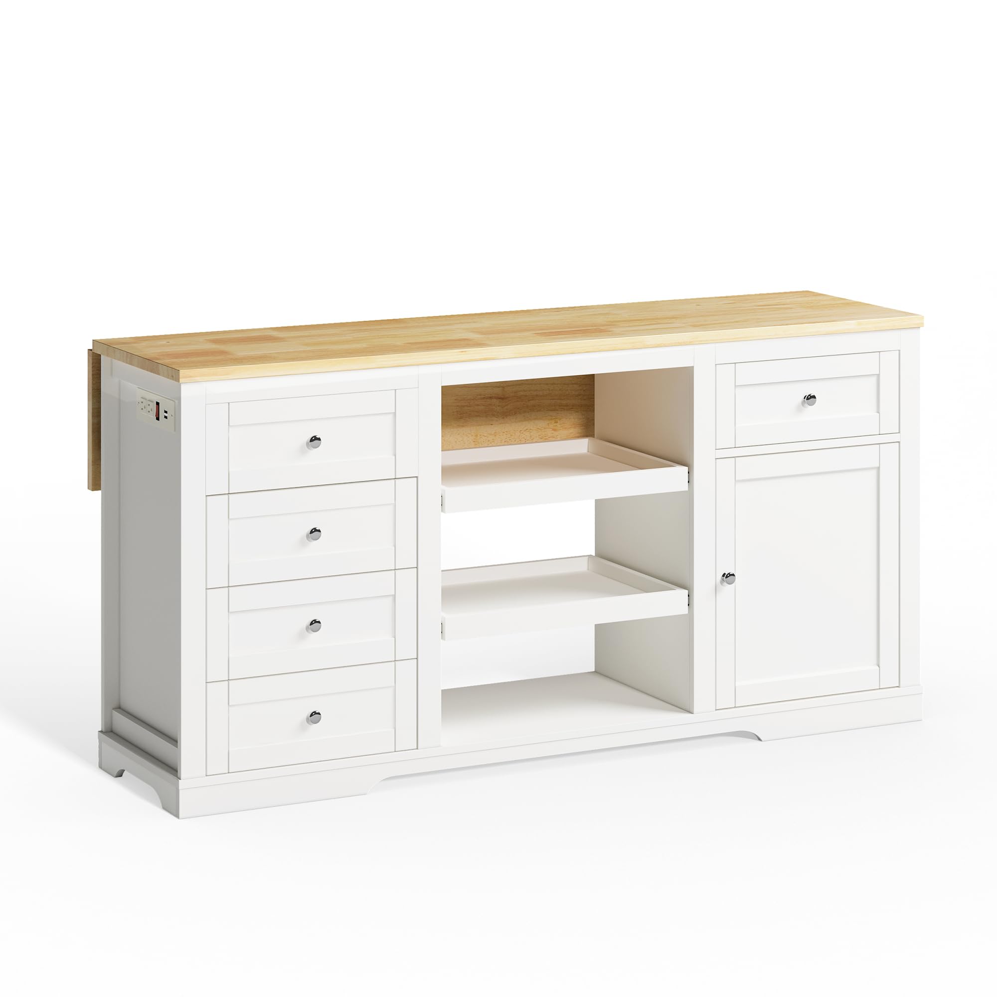 Heynemo - Wholesale Kitchen Storage/Organizer - 59 Inch Large Kitchen Island with Power Outlet and Pet Bowl8