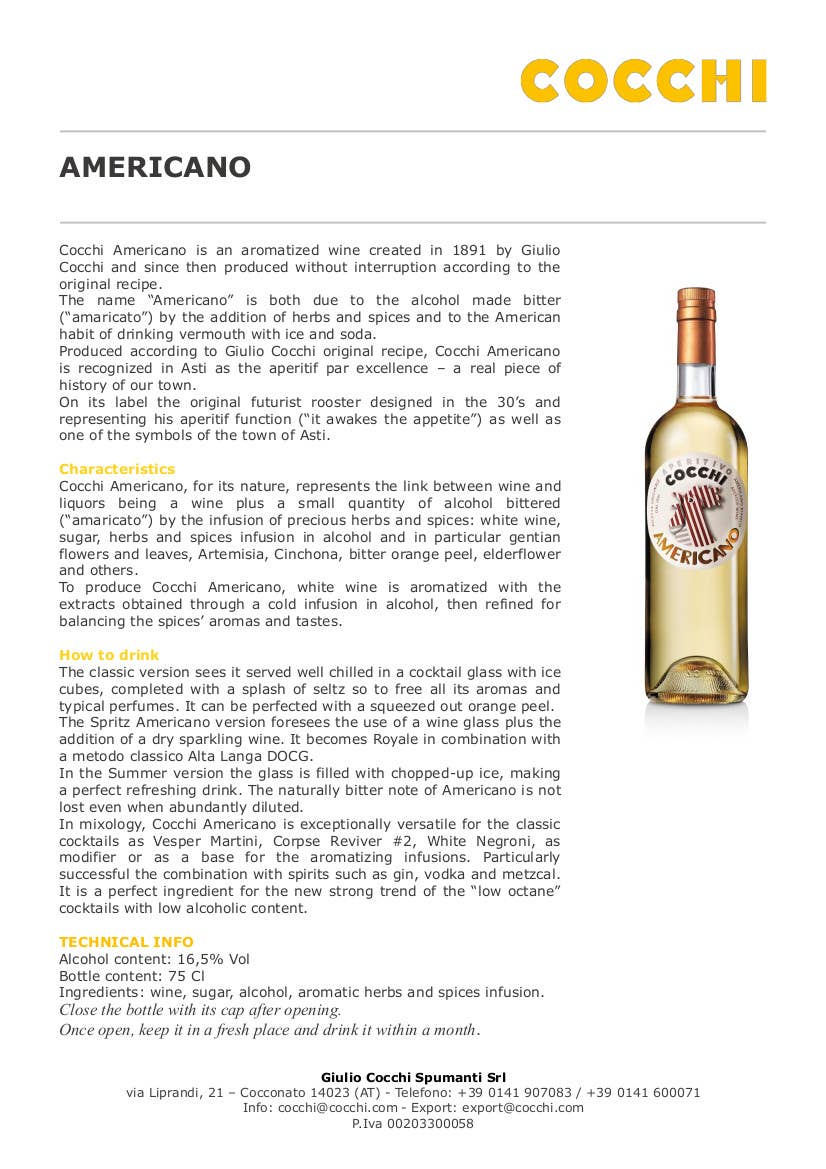 Metina SAS - Wholesale Cocktail Mix/Syrup - Cocchi White American Cocktail 75 cl.4