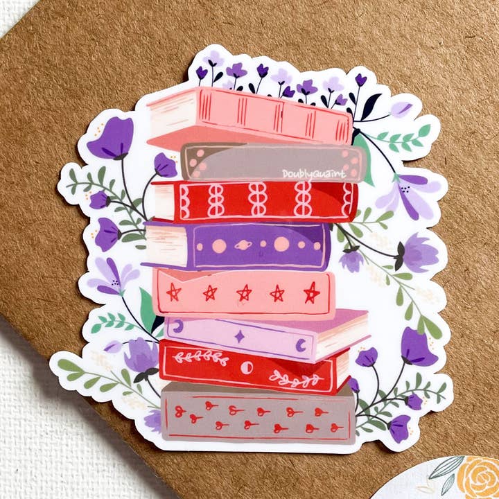 Sticker vinyle Stacking Books pour la vente par Doubly Quaint