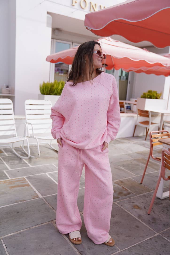 Sunkissed Coconut - Wholesale Sweatshirt - Women's - Light Pink Polka Dot Off The Shoulder Sweatshirt9