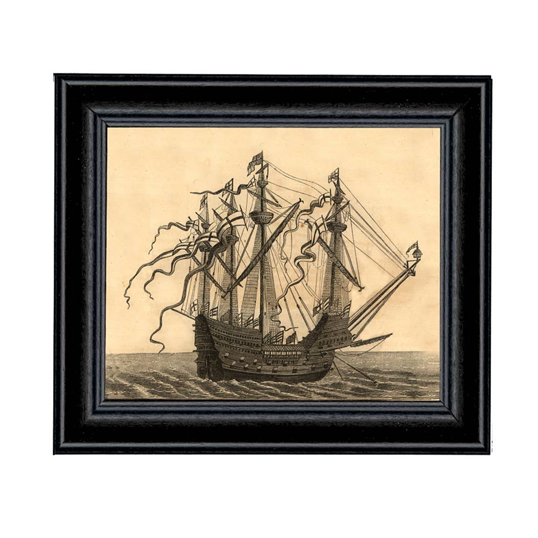 Madison Bay Co. - Historical Home Decor Reproductions - Wholesale Art Print - 1520 English Ship Vintage Print Behind Glass in Wood Frame0