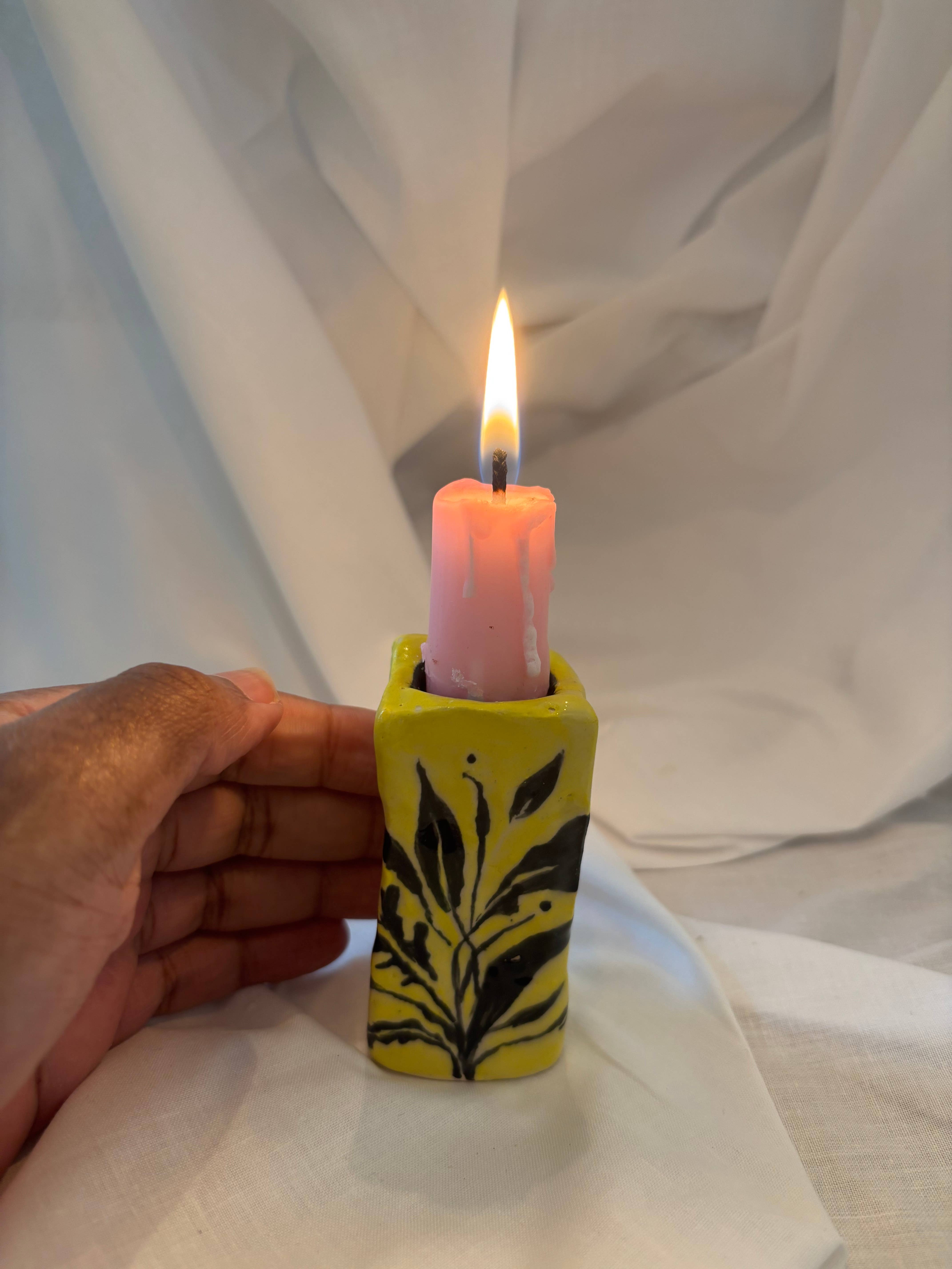 Tomekah George - Wholesale Candle Holder - Black leaves and sun - Candlestick, Ceramic, Candle Holder2