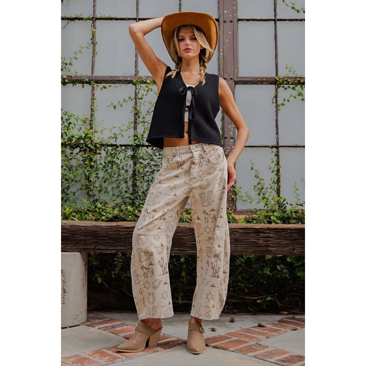 ALMOND LATTE NEW Mineral Washed Western Barrel Leg Jeans for wholesale on Faire8