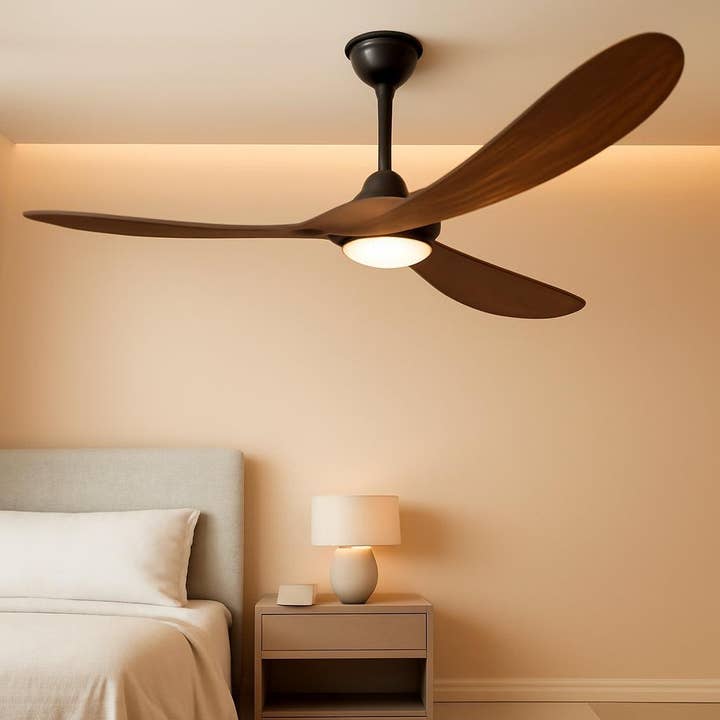60 Inch Walnut Ceiling Fan With Dimmable LED Lighting for wholesale by ShipItFurniture