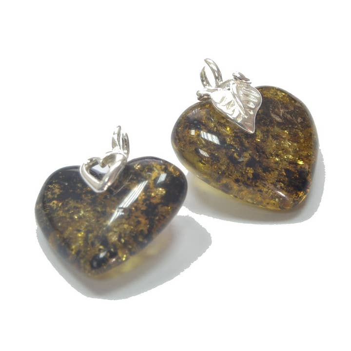 Green Amber Heart Pendant with 925 Sterling Silver for wholesale by The Natural Amber
