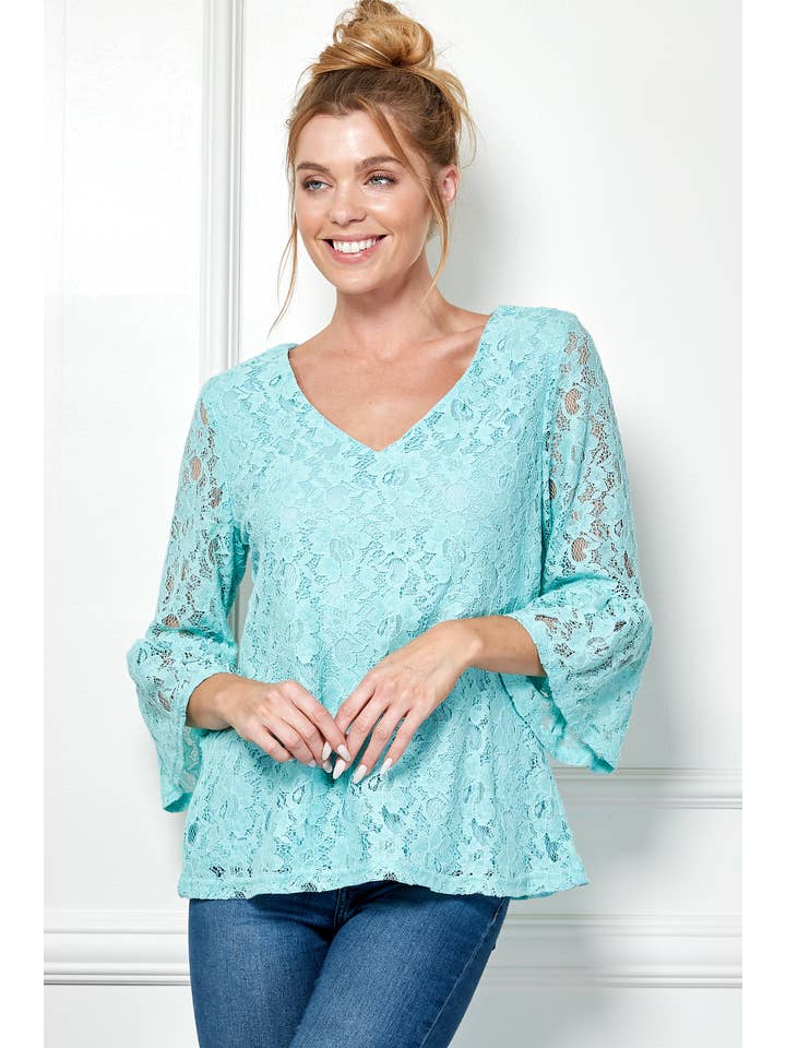 Winslow Collection - Wholesale Blouse - Women's - V NECK ELBOW SLEEVE LACE TOP G9018250P20