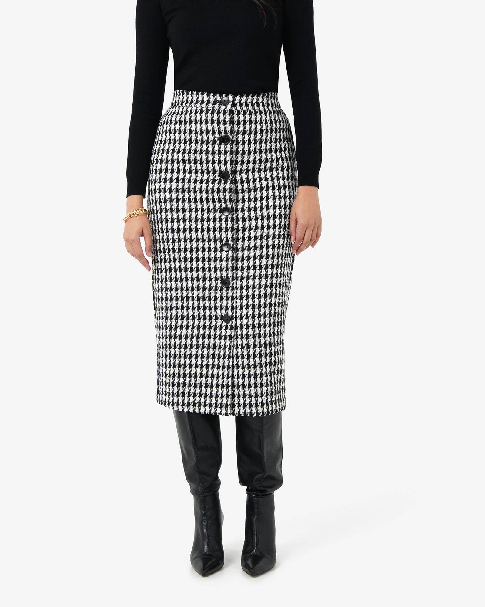 Black Ivory Forcast Women's Bennet Houndstooth Midi Skirt for wholesale on Faire1