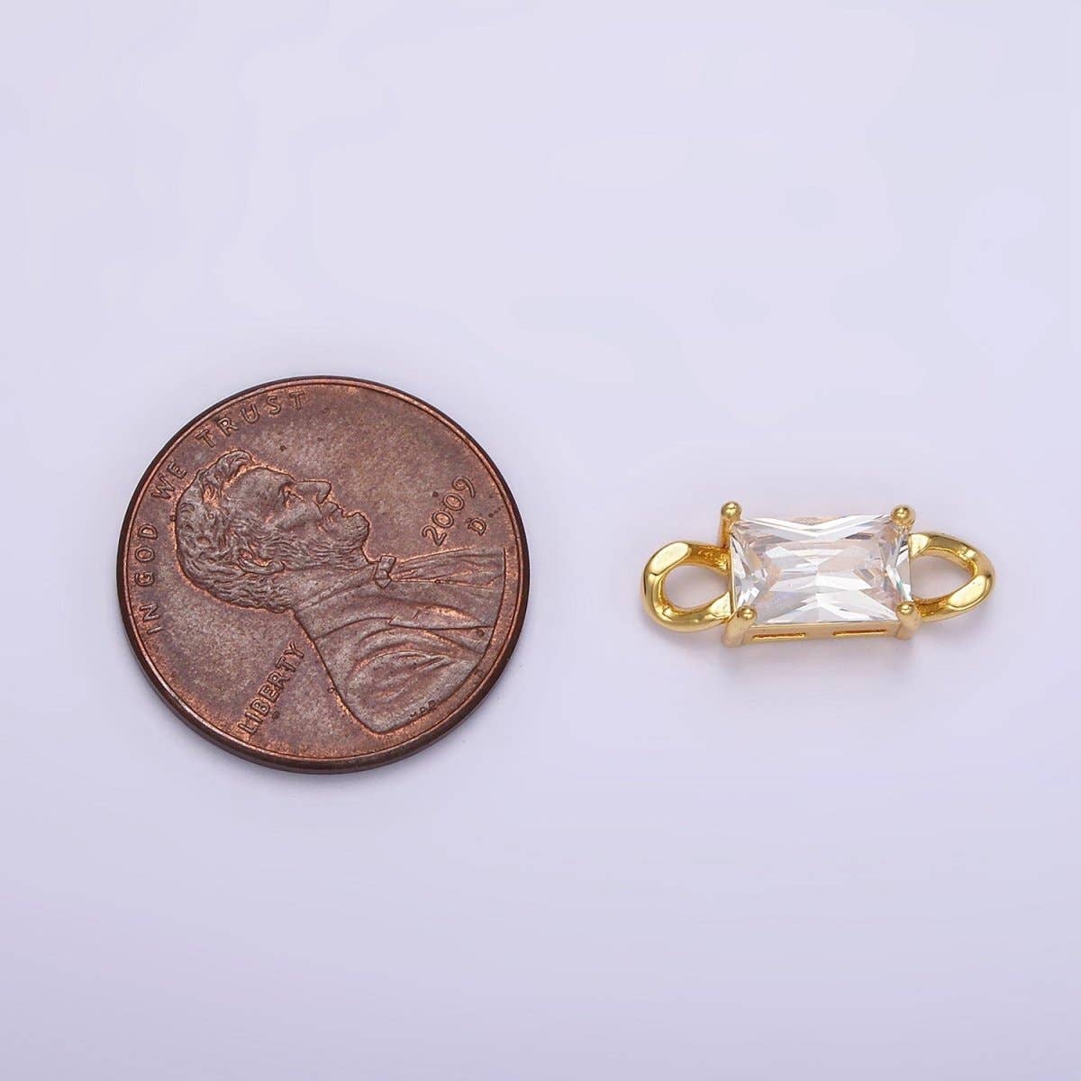 Aim Eternal - Wholesale Individual Charm/Pendant - 24K Gold Filled Clear CZ Baguette Curb Link Loop Connector | G7982