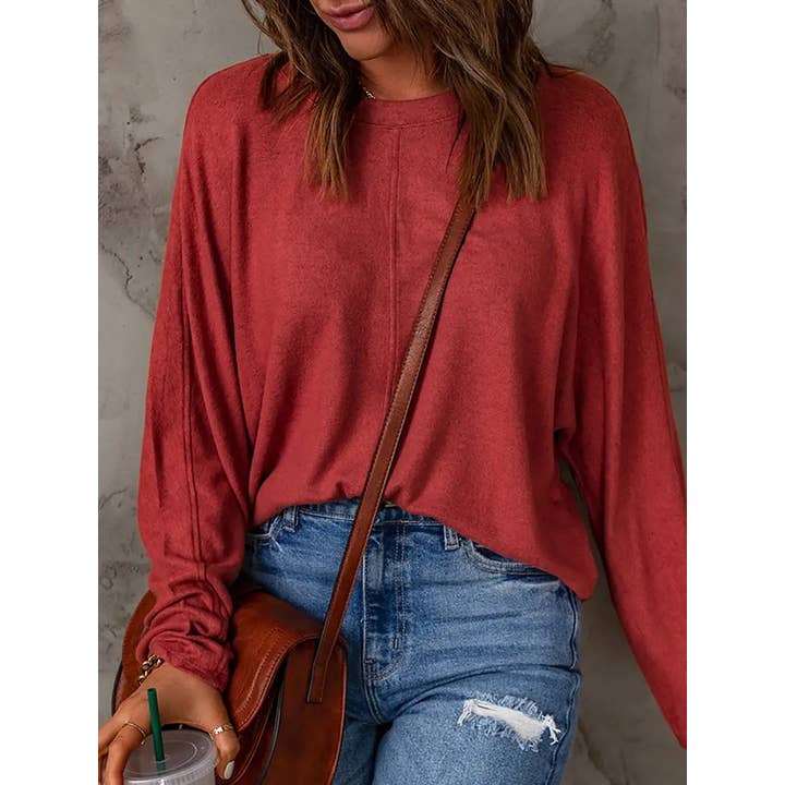 Look Stylish & Feel Comfy: Women's Red Crew Neck Sweatshirt for wholesale by Lucky Avocado