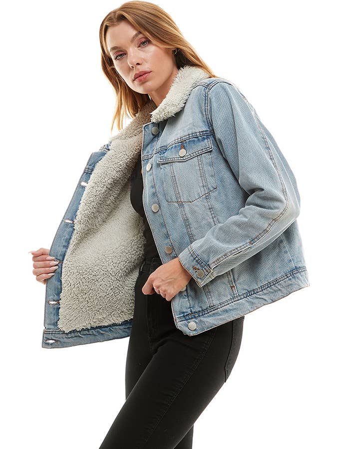 Veracci - Wholesale Denim Jacket - Women's - Sherpa-Lined Trucker Jean Jacket