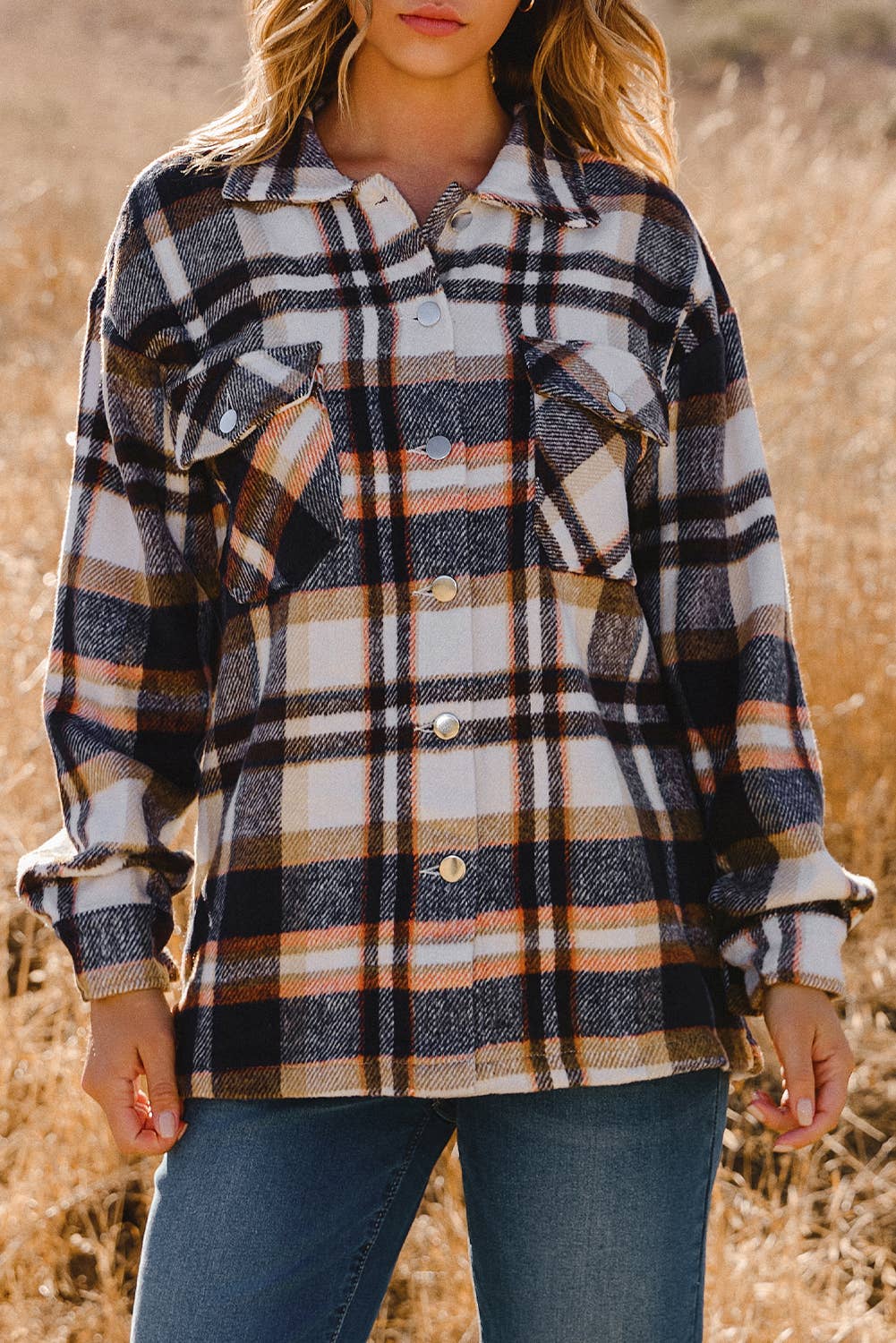 fashionworks - Wholesale Shirt Jacket/Shacket - Women's - Geometric Plaid Print Pocketed Shacket12