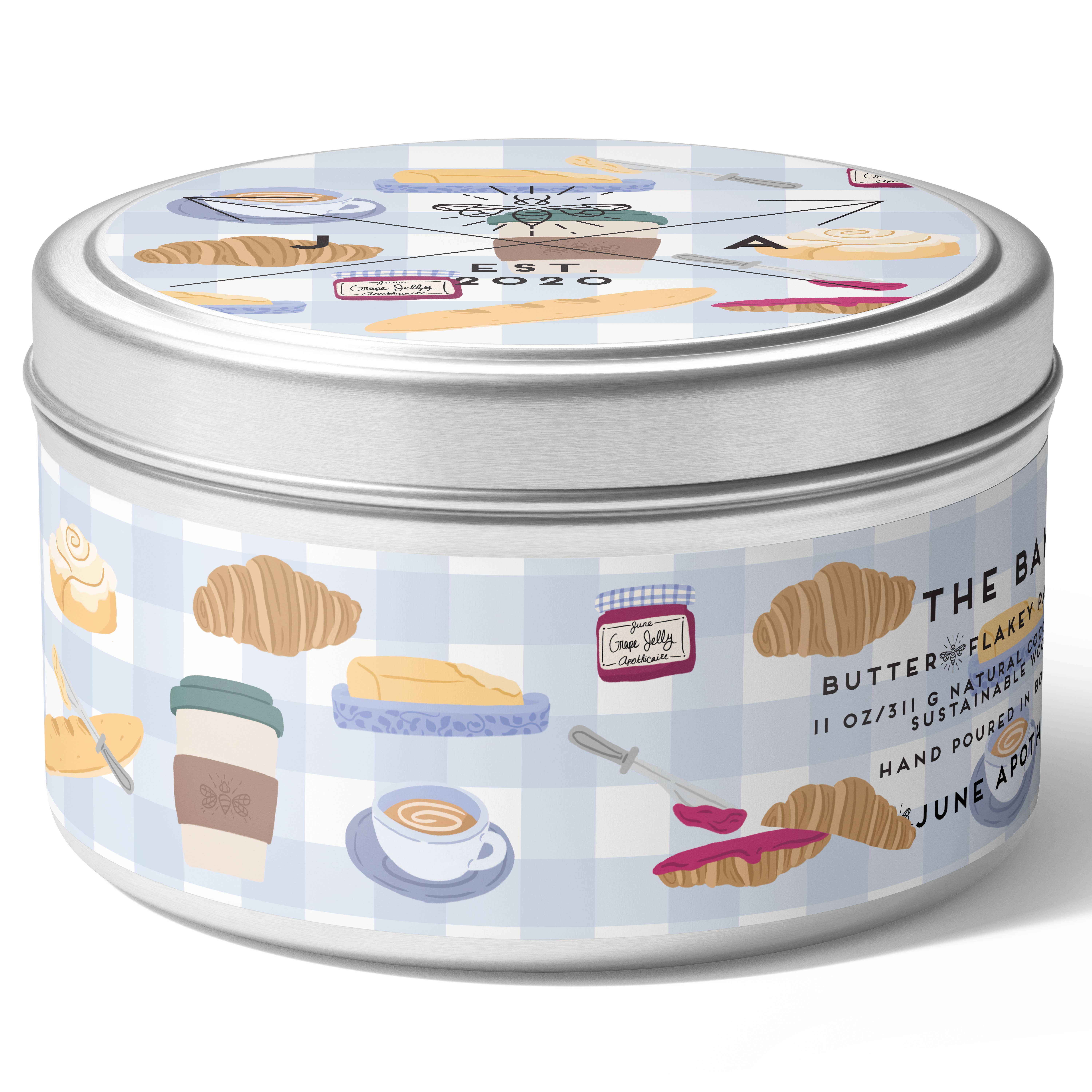 June Apothicarie - Wholesale Travel Candles - The Bakery Wooden Wick 11 oz Tin Candle2