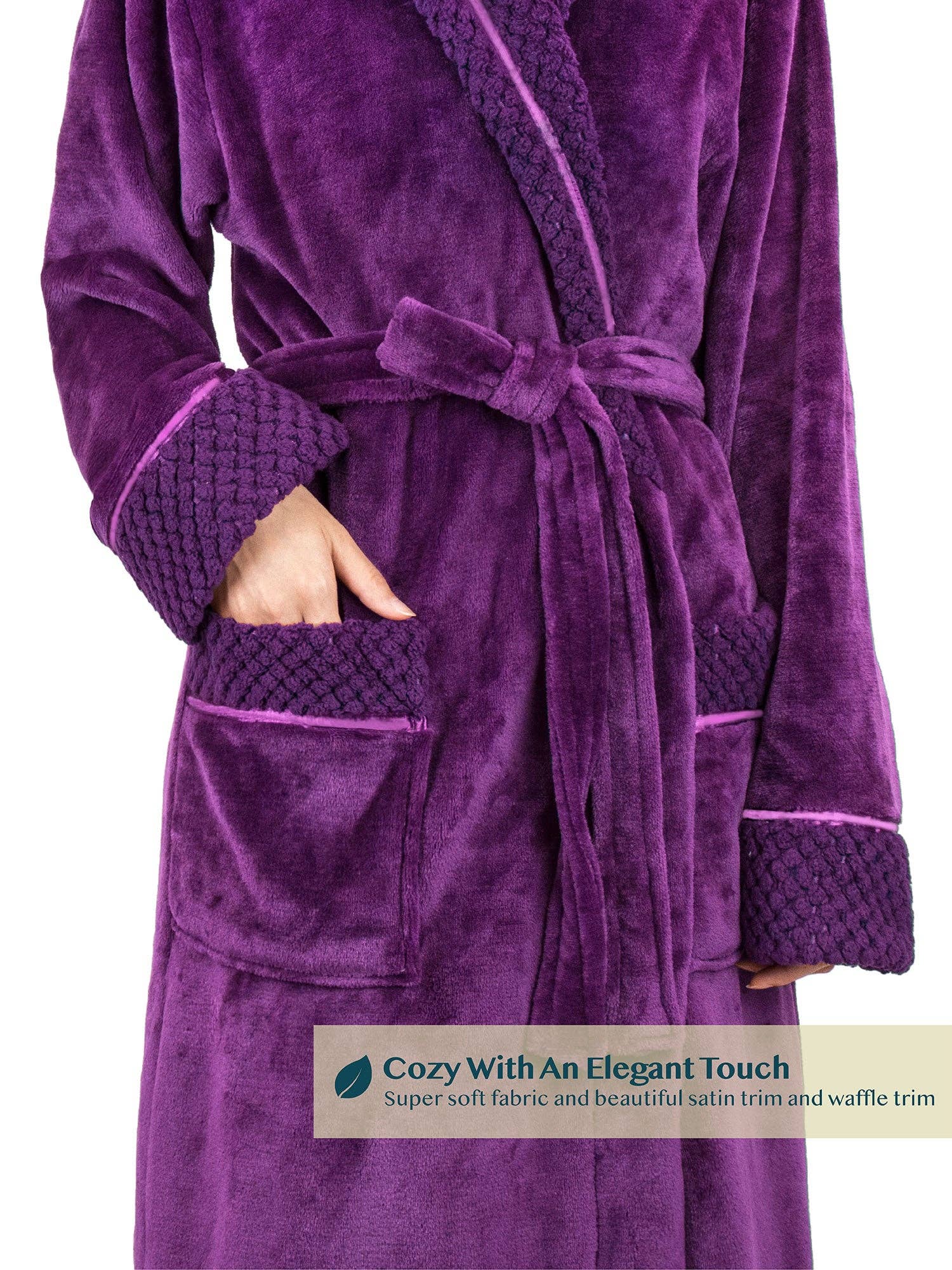 Pavilia - Wholesale Badjas - Dames - Damesbadjas van fleece met satijnen en wafelkanten56