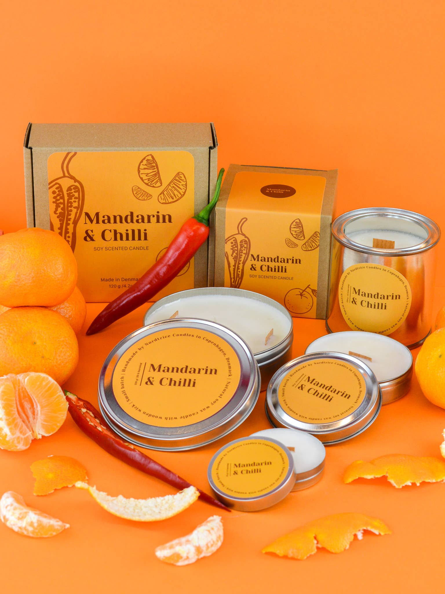 Nordtrice – Engroshandel Rejsestearinlys – Mini duftende sojelys, Mandarin & Chili5