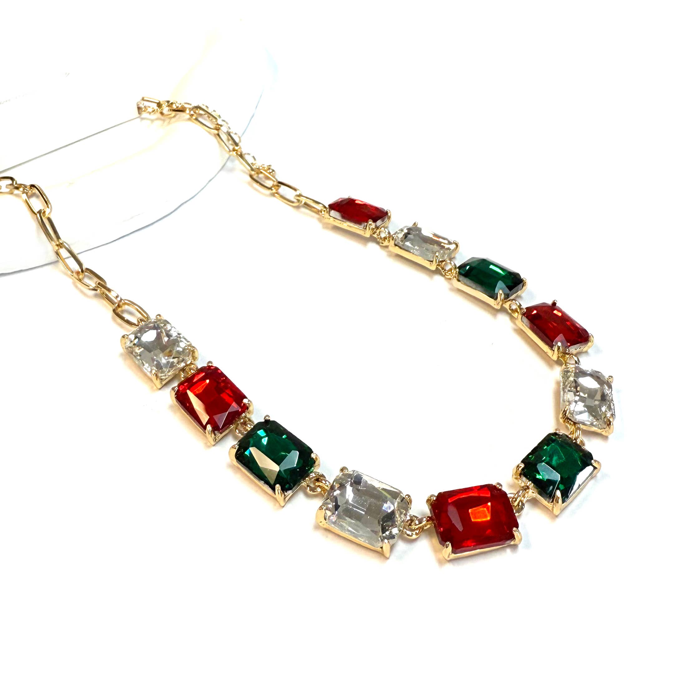 StarryNYC - Wholesale Link & chain necklace - Rectangle Crystal Glass Linked Statement Chain Necklace 14