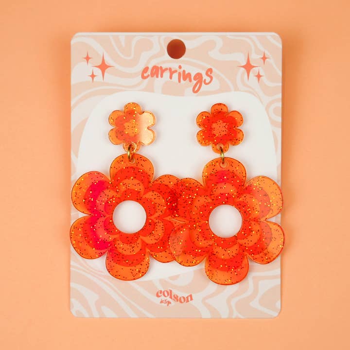 Orecchini Pendenti Fiore Glitterato - Motivo Arancione per la vendita all'ingrosso da parte di ColsonDesign
