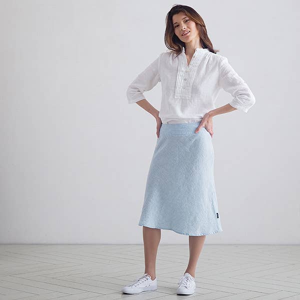LinenMe - Wholesale Skirt - Women's - Linen Skirt Sky Blue Melange Alma1