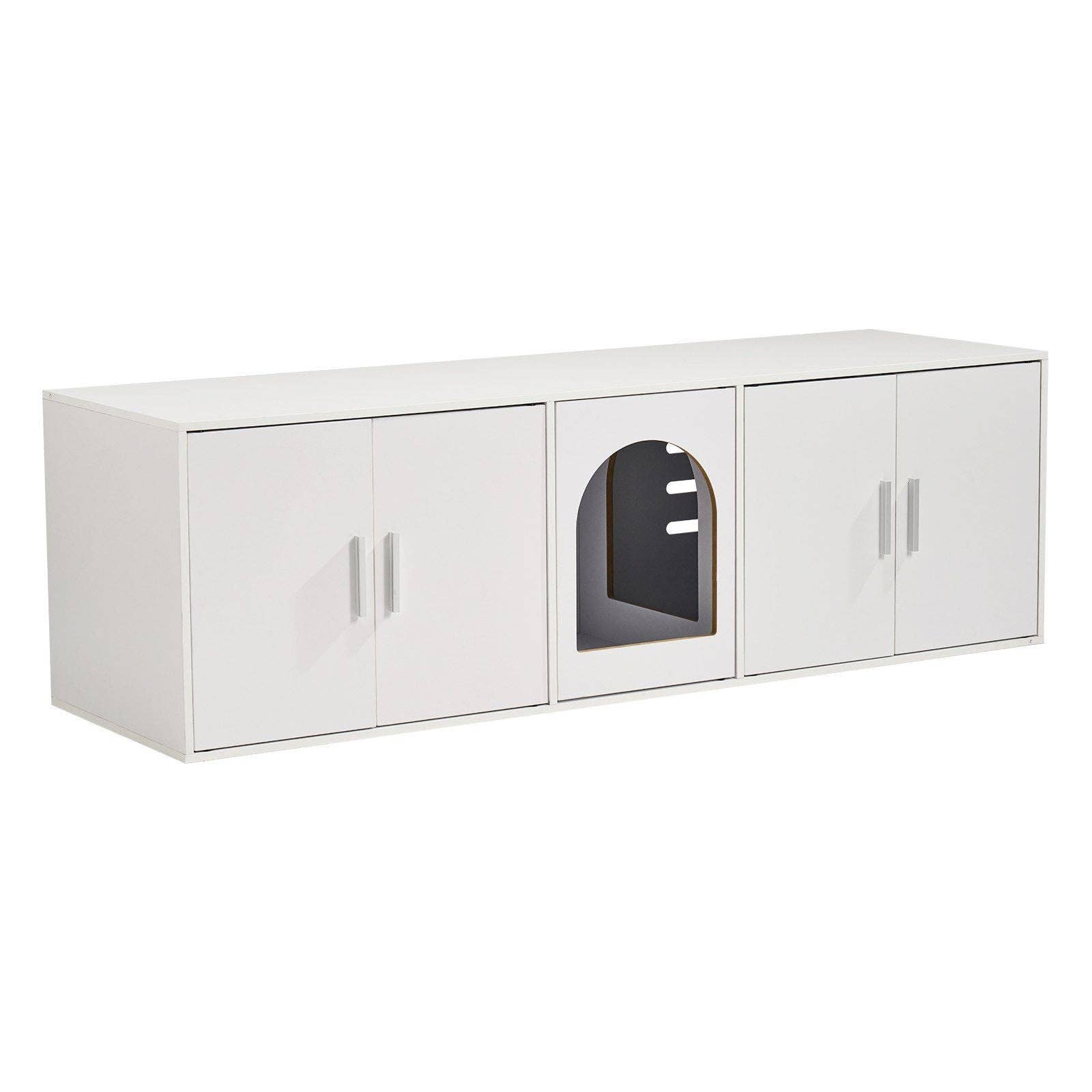 Naomi's Happy Place Shop - Wholesale Cabinet - Cat Litter Box Enclosure Wooden Litter Box Furniture Hidden 57.9" White8