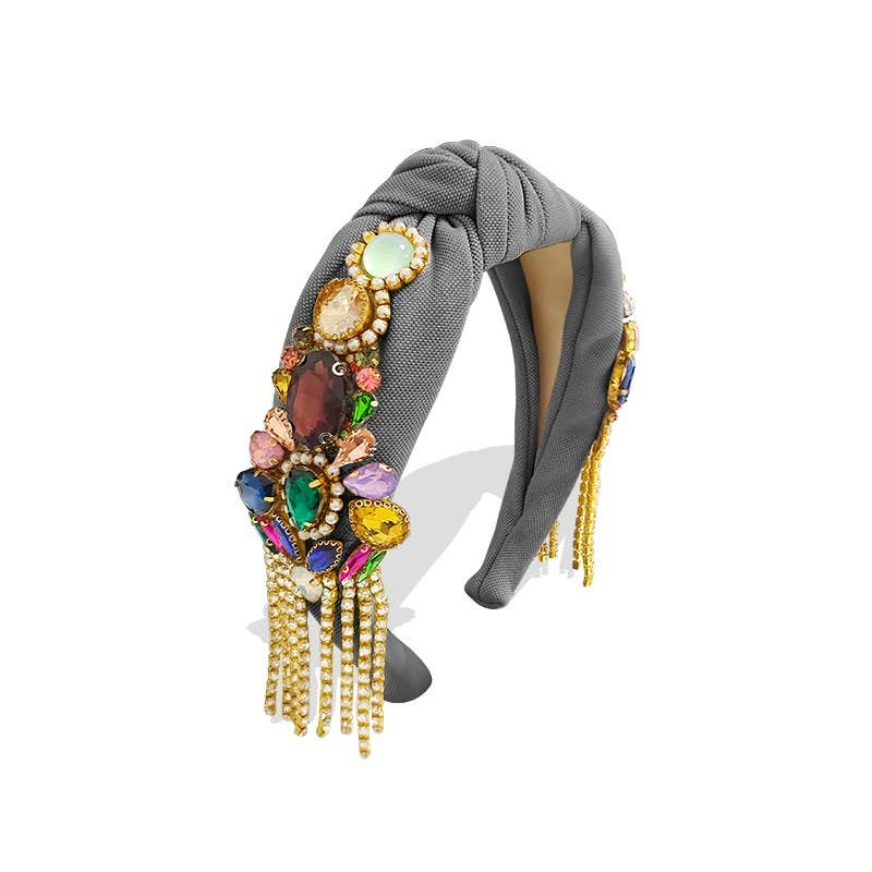 AMORINO SRL - Wholesale Fashion Headband - Women's - HAIRBAND WITH KNOT & CRYSTALS AND RHINESTONE TASSELS0