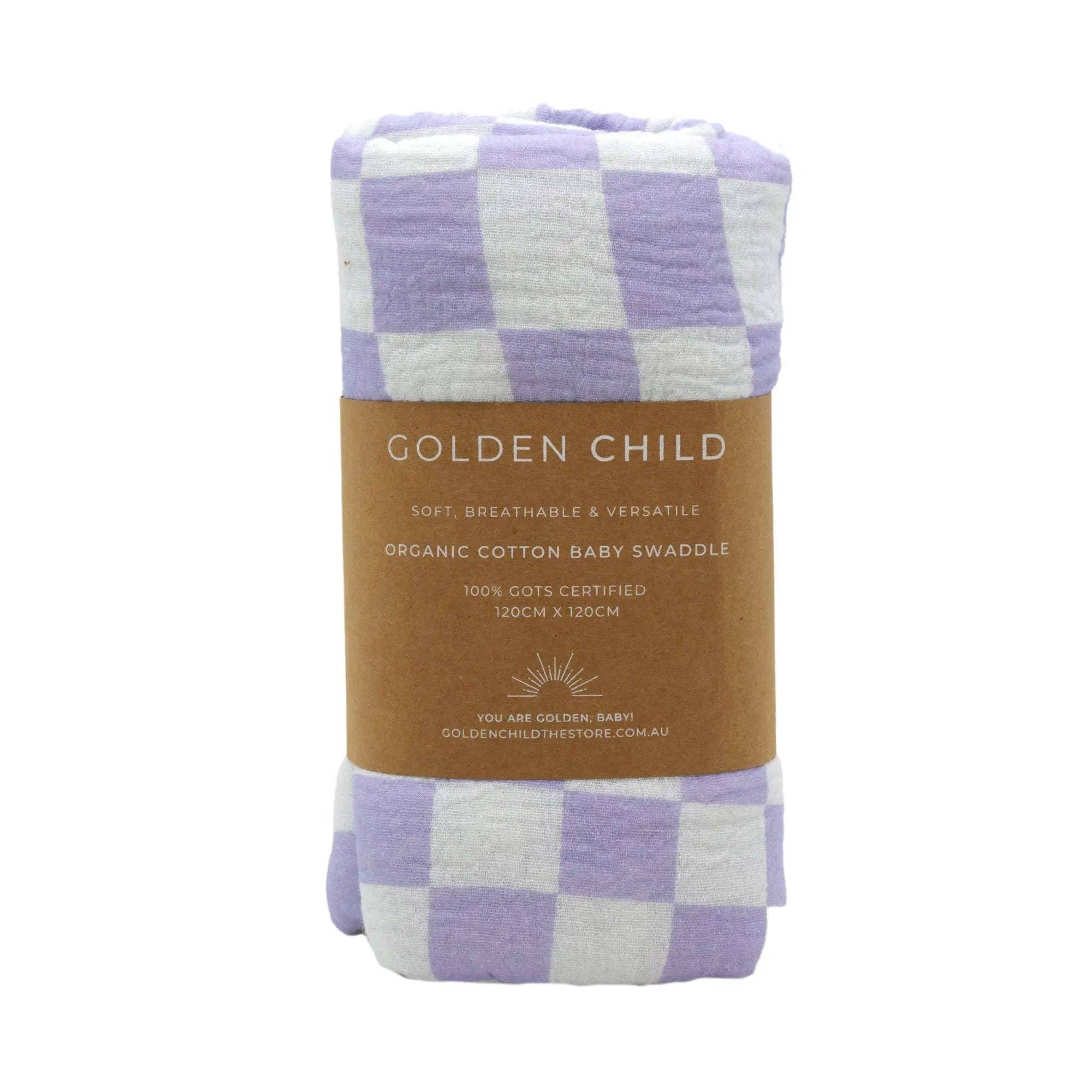 Golden Child - Wholesale Swaddle - Baby -  Wavy Baby Checked Organic Cotton Baby Swaddle - Lilac5