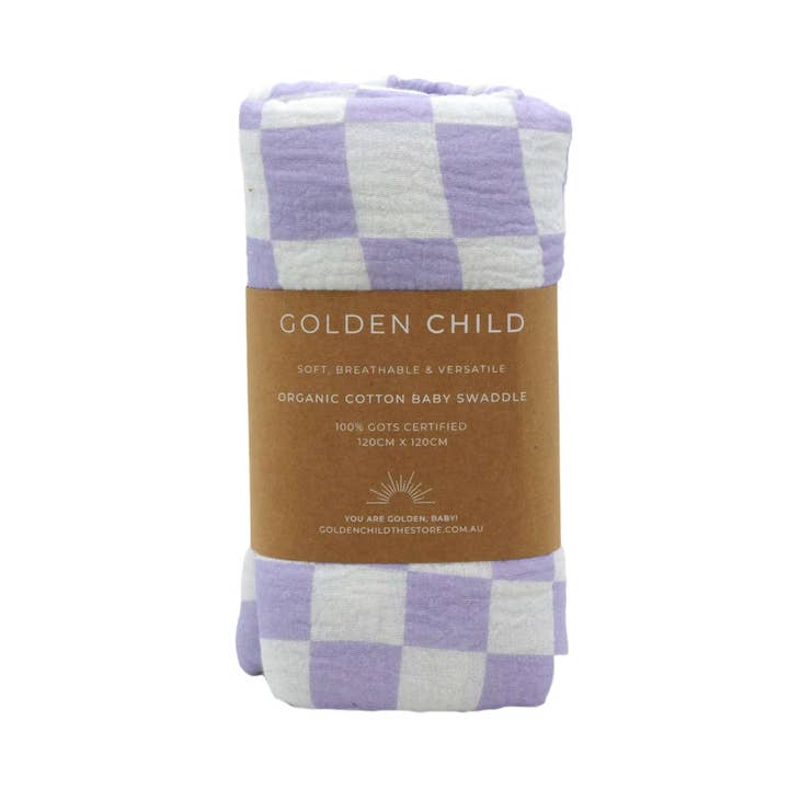 Golden Child - Wholesale Swaddle - Baby - Wavy Baby Checked Organic Cotton Baby Swaddle - Lilac5