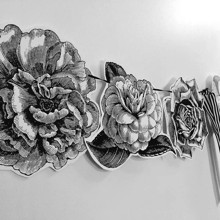 Black and White Flower Garland for wholesale by Tin Parade