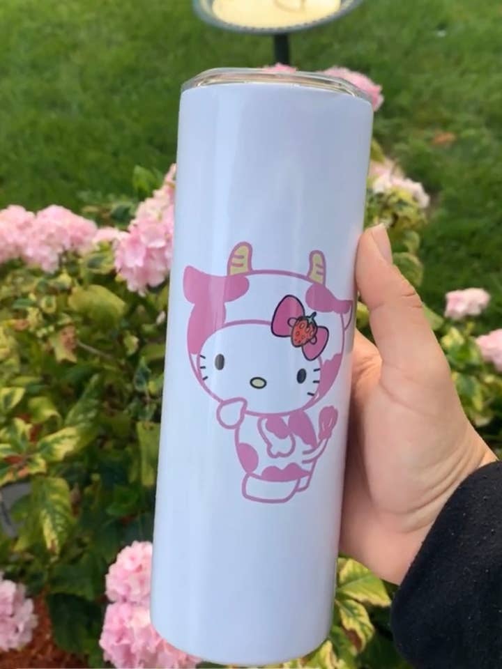 Strawberry Cow Kitty Tumbler 🐮 for wholesale by Sylv's Art Creations