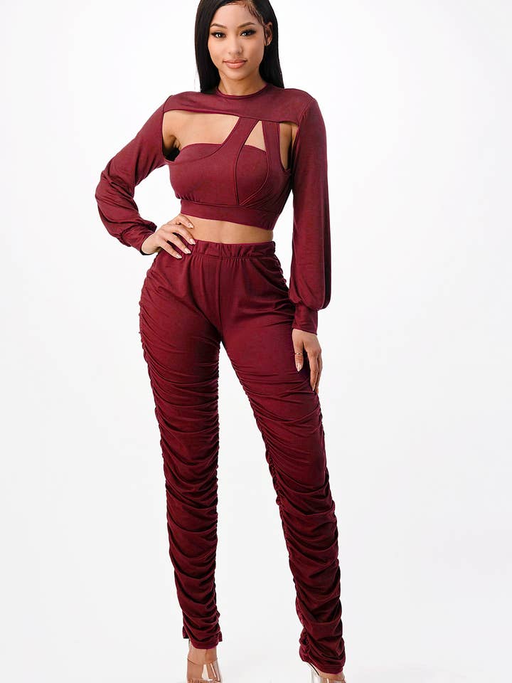ENSEMBLE DEUX PIÈCES CROP TOP ET pantalon de jogging froncé pour la vente par SJL Apparel