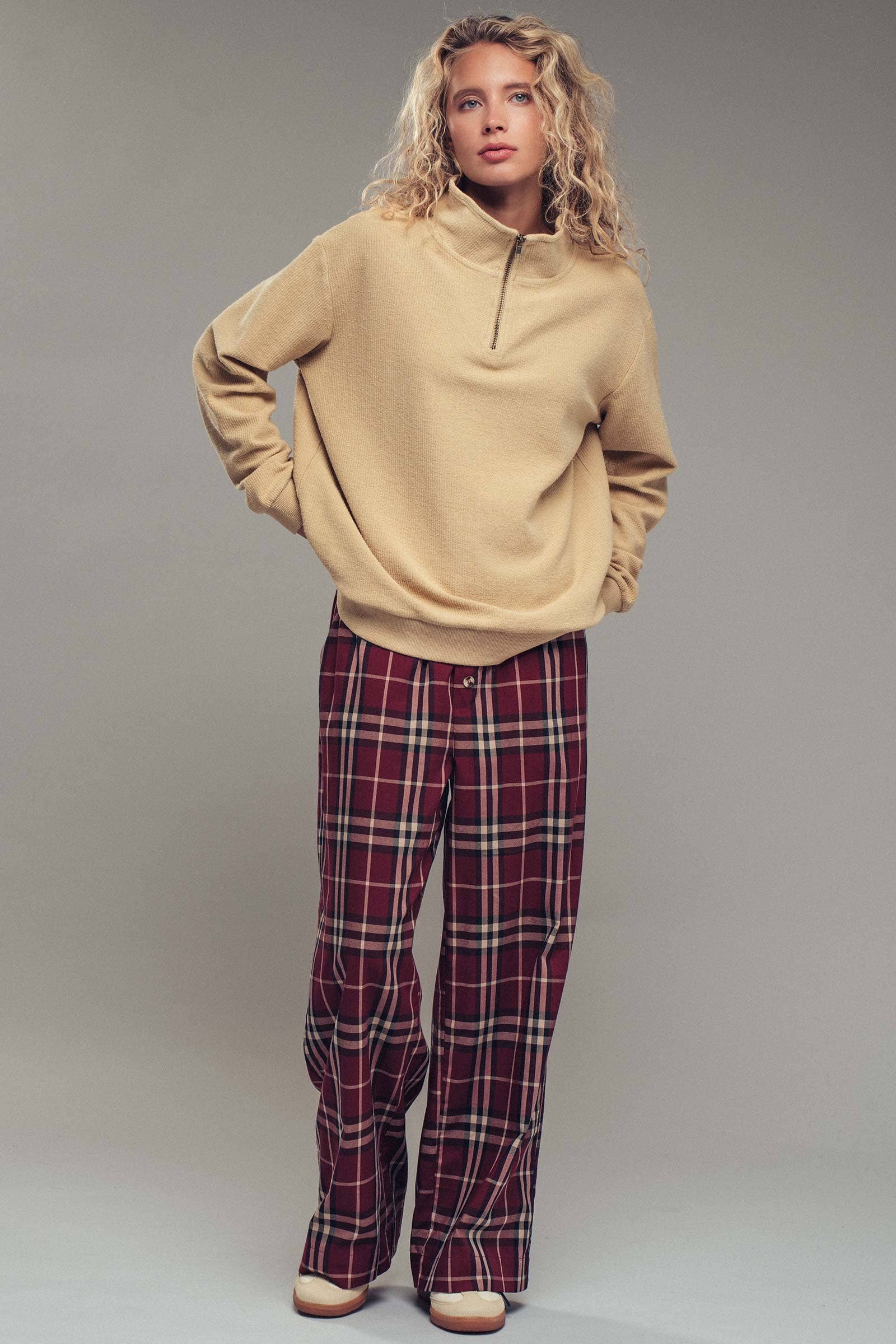 Urban Daizy - Wholesale Sweatshirt - Women's - Vintage Washed Quarter Zip Ribbed Sweatshirt8