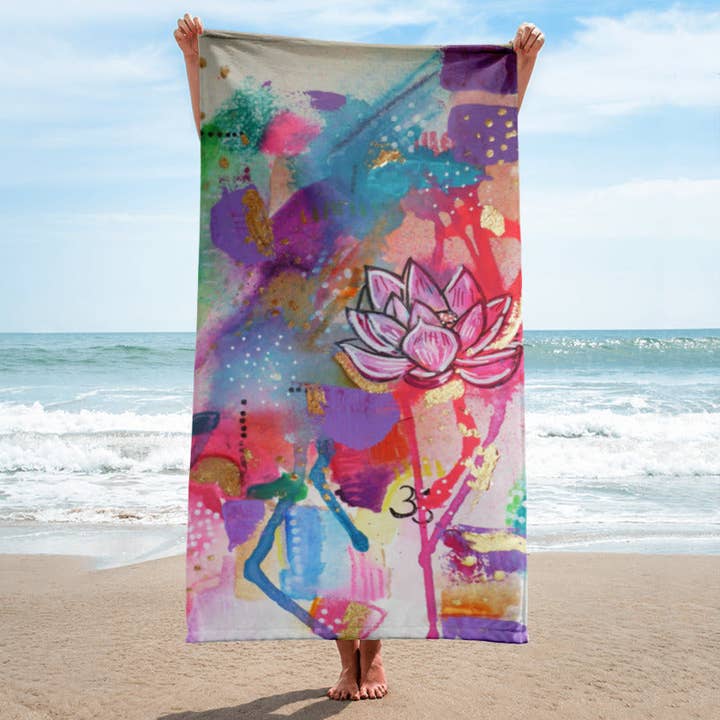 βBathe in Abundanceβ beach towel for wholesale by katharinalucia ART