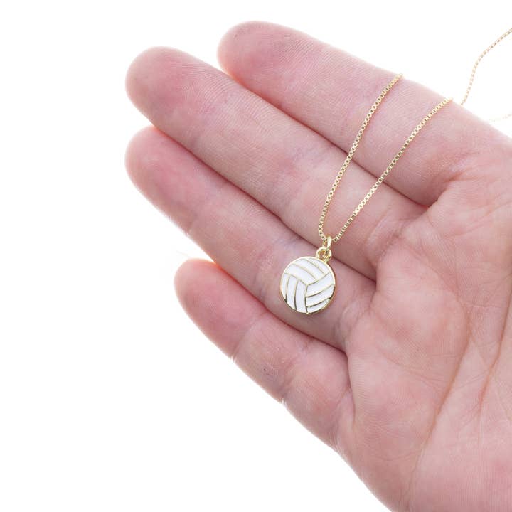 Jewel Pledge - Wholesale Individual Charm/Pendant - Gold Volleyball Charm with white enamel for jewelry, CPG28213