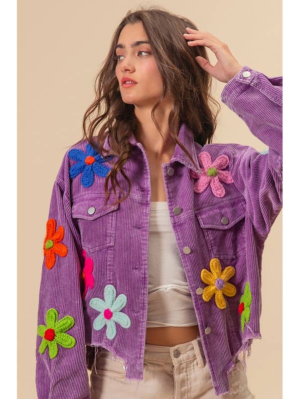 Vanilla Monkey - Wholesale Denim Jacket - Women's - Flower Crochet Patches Vintage Washed Jacket