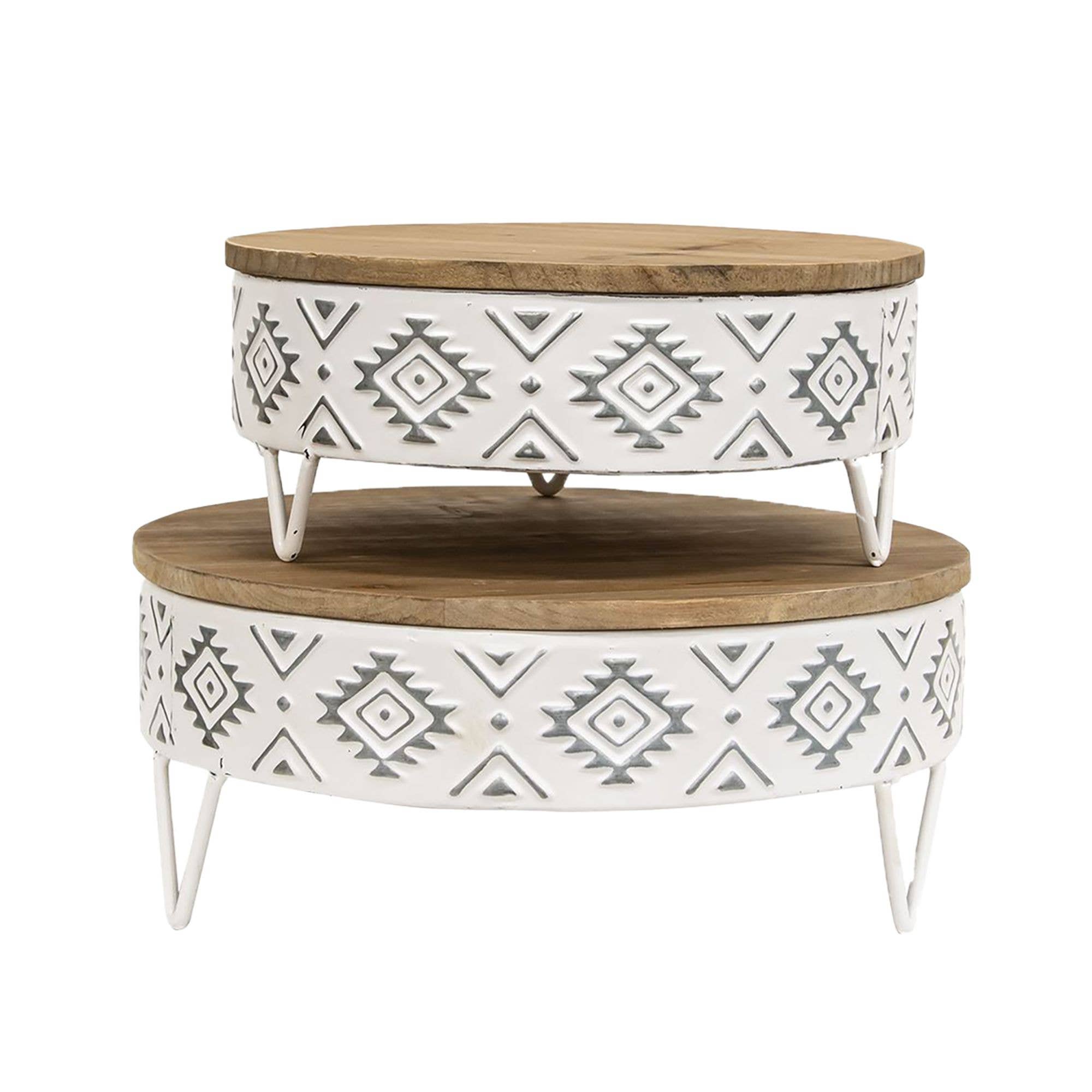 Col House Designs - Wholesale Desk Riser - 2/Set, Aztec White Metal & Wood Risers