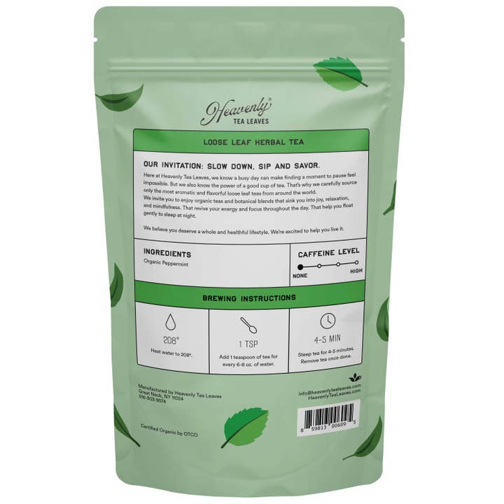 Heavenly Tea Leaves - Venta al por mayor Tés a granel - Menta orgánica, té de hierbas de hojas sueltas a granel, 1 libra1