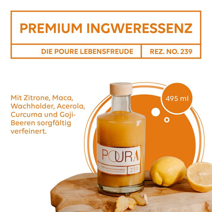 Poura – Großhandel Alkoholfreier Aperitif/Mocktail – Poura Premium BIO Ingweressenz 495ml