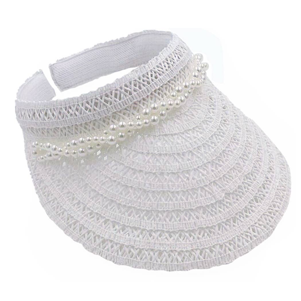 Fashion City – wholesale Visor – Women's – Straw Sun Visor with Twisted Pearl Band0