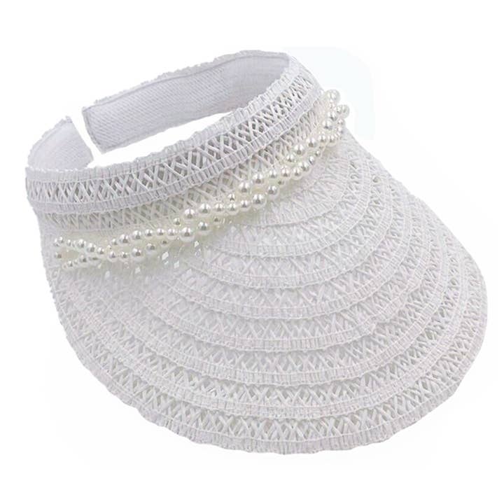 Fashion City – wholesale Visor – Women's – Straw Sun Visor with Twisted Pearl Band