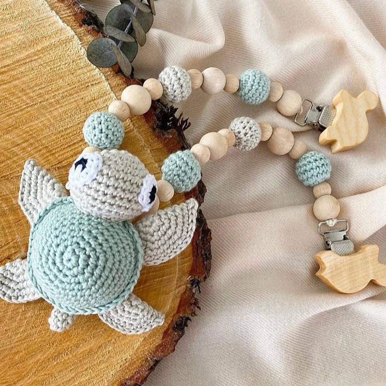 Joy Gift London - Wholesale Toy Set - Kids - Handmade Crochet Cute Turtle Toy Gift Set (4pc) - Personalised Dummy Clip, Pram Toy Clip1