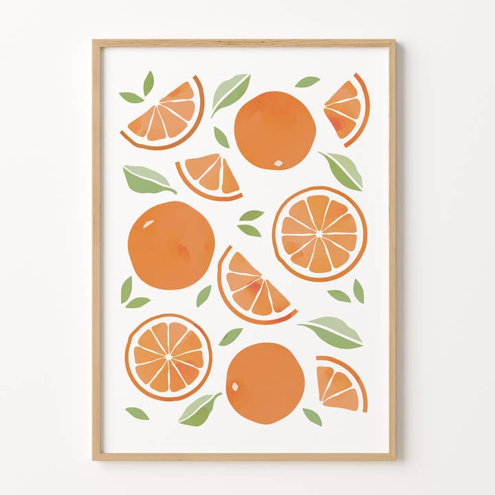 Stampa da cucina con frutta con motivo arancione per la vendita all'ingrosso da parte di Peach and Home