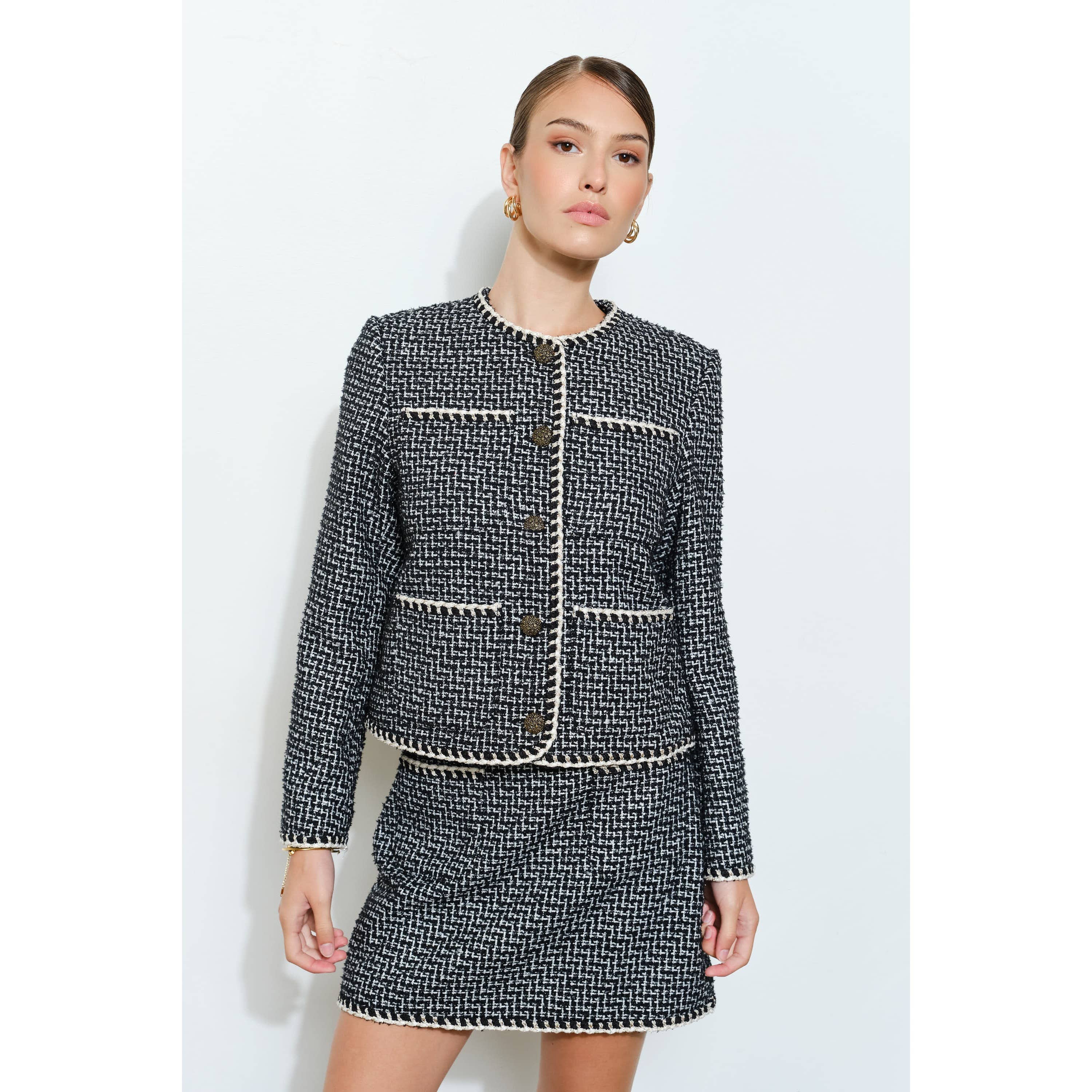 INA - Wholesale Jacket - Women's - Braided Trim Tweed Button-Up Jacket9